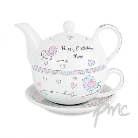 Personalised Floral Birds Tea For One