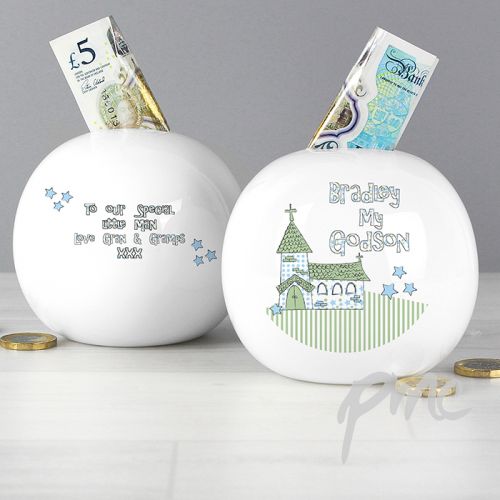 Personalised Whimsical Church Godson Money Box