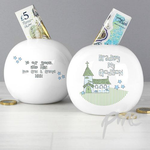 Personalised Whimsical Church Godson Money Box