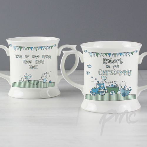 Personalised Whimsical Train Blue Mug