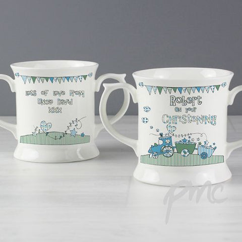 Personalised Whimsical Train Blue Mug