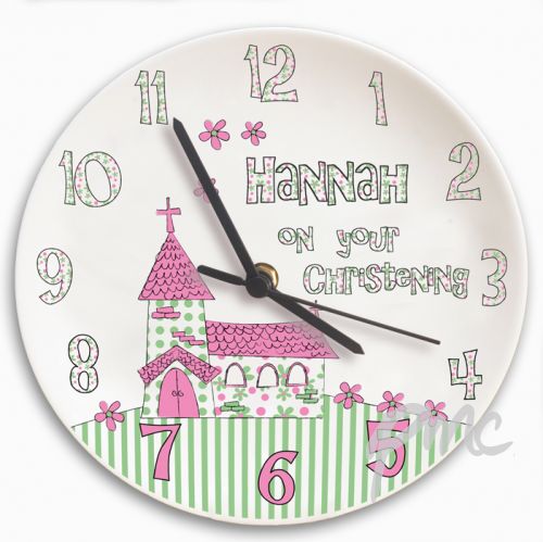 Personalised Whimsical Church Christening Clock