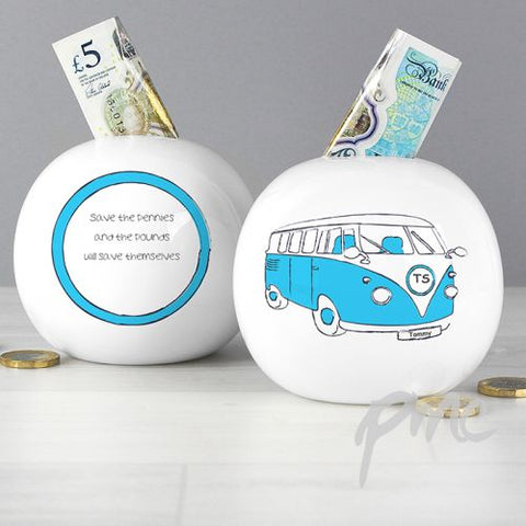 Personalised Blue Campervan Money Box