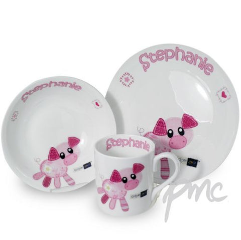 Personalised Cotton Zoo Organdie the Piglet Breakfast Set