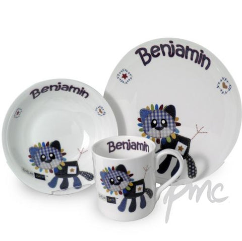 Personalised Cotton Zoo Denim the Lion Breakfast Set