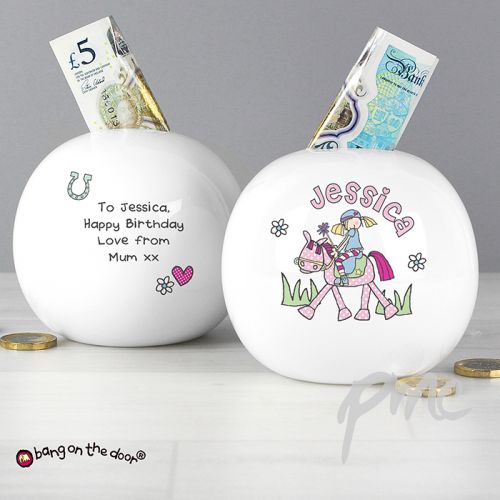 Personalised Bang on the Door Pony Girl Money Box