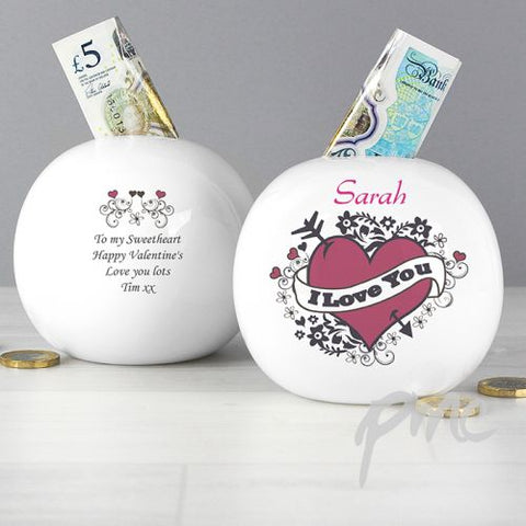 Personalised I Love you Tattoo Money Box