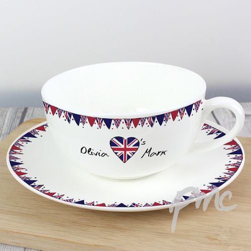 Personalised Union Jack Bunting Teacup & Saucer