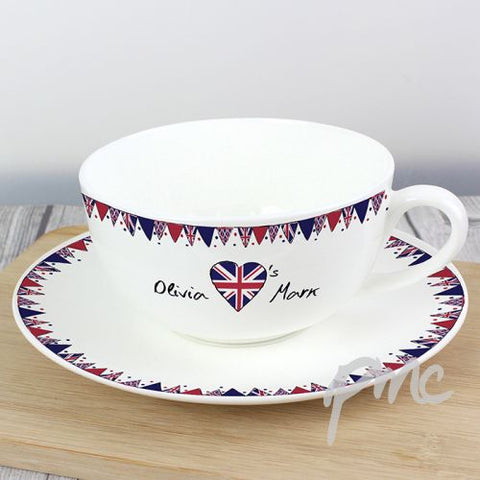 Personalised Union Jack Bunting Teacup & Saucer