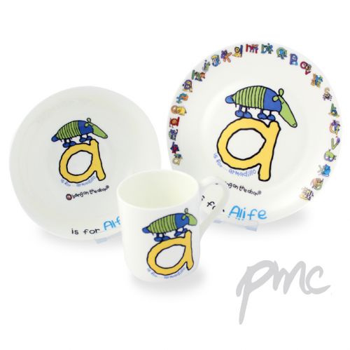 Personalised Bang On The Door Animal Alphabet Boys Breakfast Set