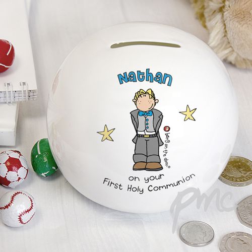 Personalised Bang On The Door First Holy Communion Boys Money Box