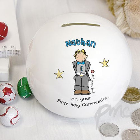 Personalised Bang On The Door First Holy Communion Boys Money Box