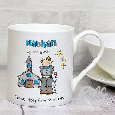 Personalised Bang On The Door First Holy Communion Boys Balmoral Mug
