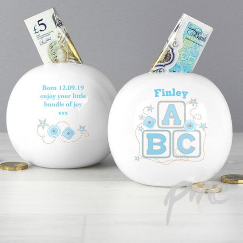 Personalised Blue ABC Money Box