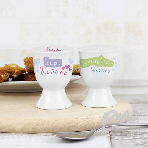 Personalised Hugs Kisses Springtime Wishes Egg Cup