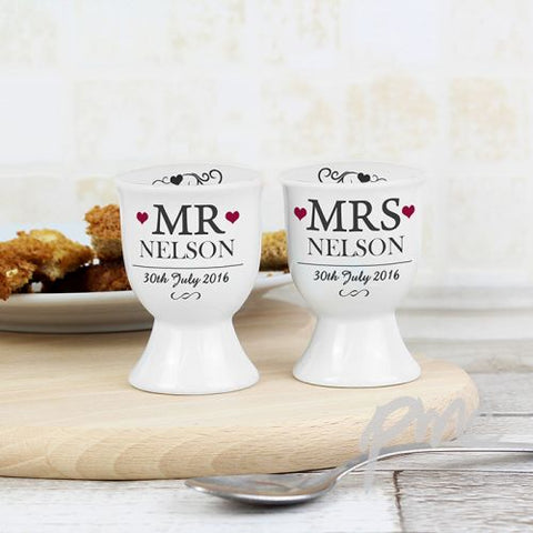 Personalised Mr & Mrs Pair of Egg Cups