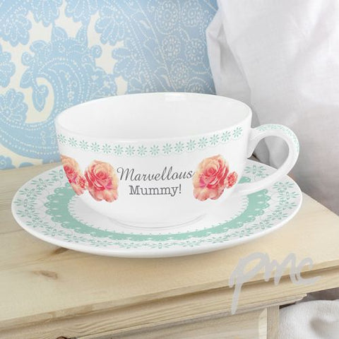 Personalised Vintage Rose Teacup & Saucer