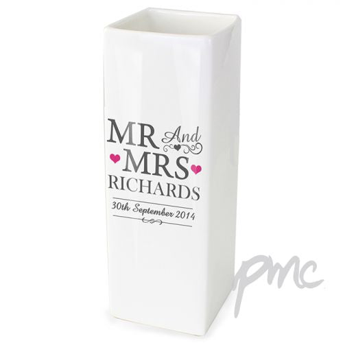 Personalised Mr & Mrs White Square Vase