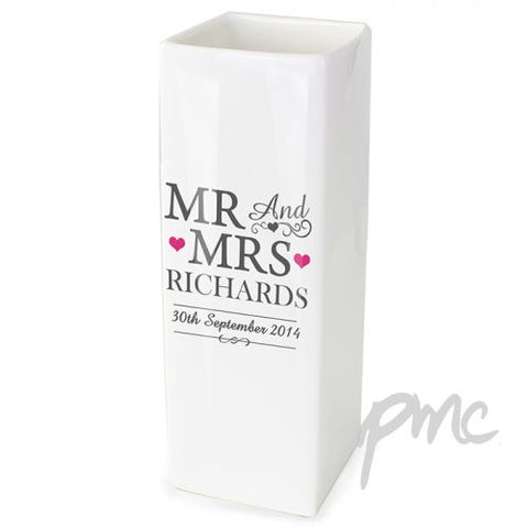 Personalised Mr & Mrs White Square Vase