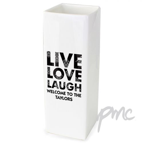 Personalised Live Love Laugh White Square Vase