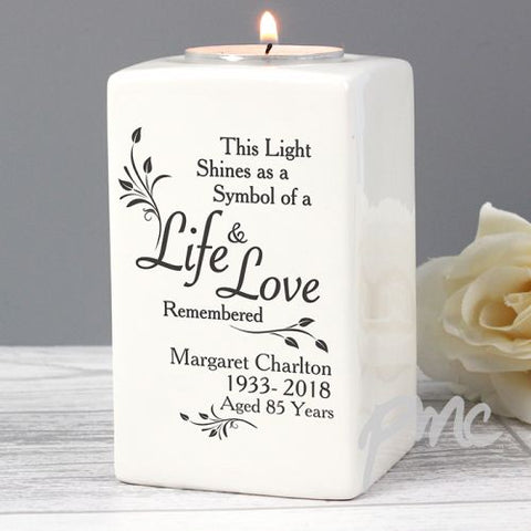 Personalised Loving Memory Ceramic Tea Light Candle Holder