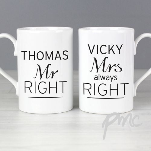 Personalised Classic Mr Right/Mrs Always Right Mug Set