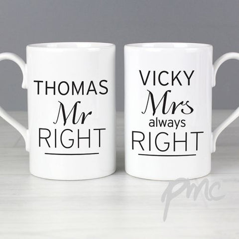 Personalised Classic Mr Right/Mrs Always Right Mug Set