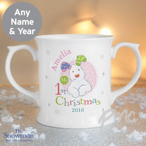 Personalised The Snowman and the Snowdog My 1st Christmas Pink Loving Mug