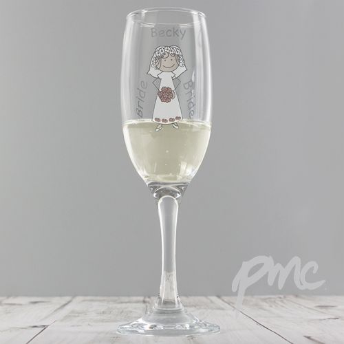 Personalised Cartoon Wedding Flute Glass