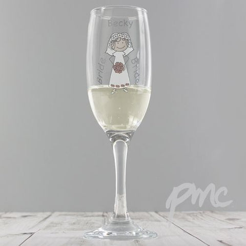 Personalised Cartoon Wedding Flute Glass