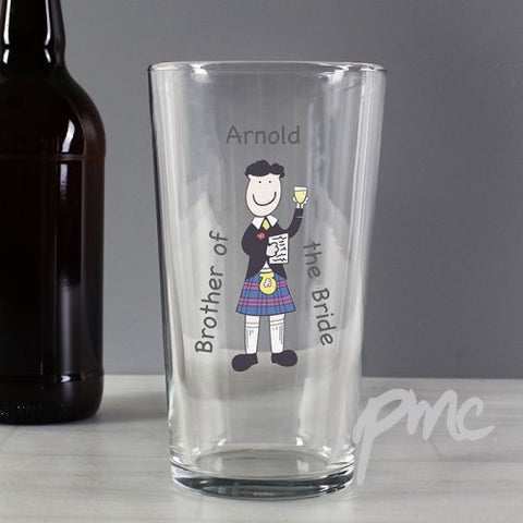 Personalised Scottish Cartoon Wedding Pint Glass