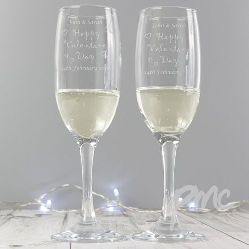 Personalised Happy Valentines Day Pair of Flutes with Gift Box