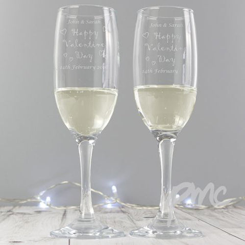 Personalised Happy Valentines Day Pair of Flutes with Gift Box