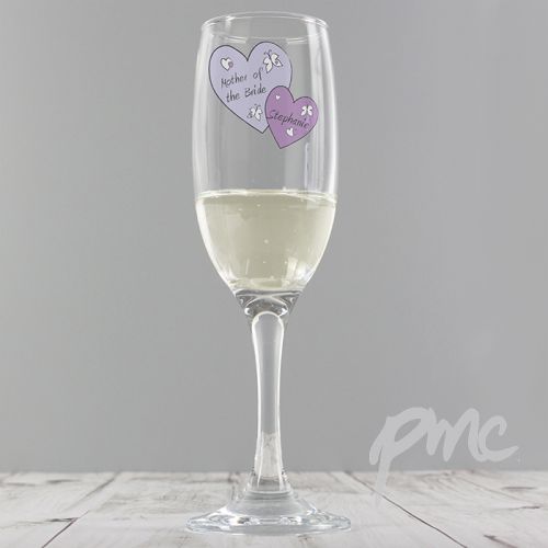 Personalised Butterfly Hearts Wedding Flute