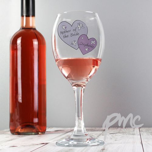 Personalised Butterfly Hearts Wedding Wine Glass