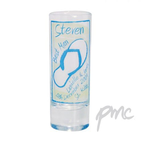 Personalised Beach Wedding Shot Glass Blue