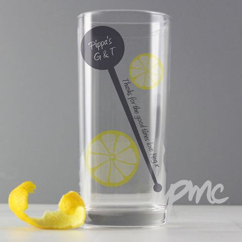 Personalised Lemon & Stirrer Hi Ball Glass