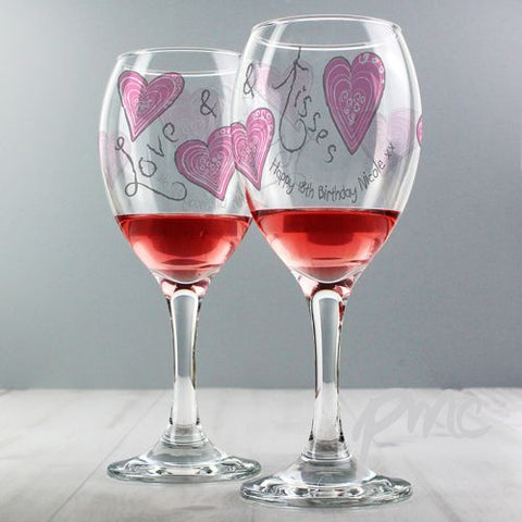Personalised Love & Kisses Wine Glass