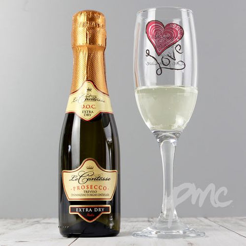 Personalised Love Heart Flute & Miniature Prosecco Set