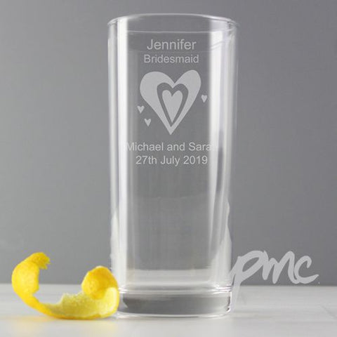Personalised Designer Hearts Hi Ball Glass