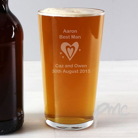 Personalised Designer Hearts Pint Glass