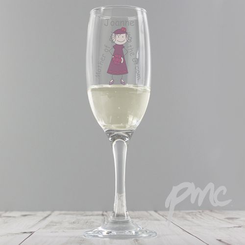 Personalised Cartoon Wedding Elder Lady Flute Glass