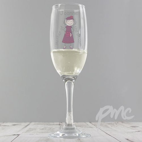 Personalised Cartoon Wedding Elder Lady Flute Glass
