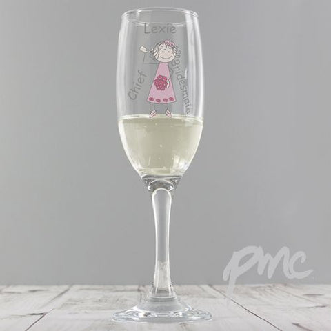 Personalised Cartoon Wedding Young Lady Flute Glass