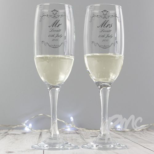 Personalised Ornate Swirl Couples Pair of Flutes with Gift Box