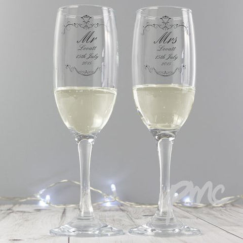 Personalised Ornate Swirl Couples Pair of Flutes with Gift Box