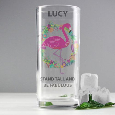 Personalised Flamingo Hi Ball Glass