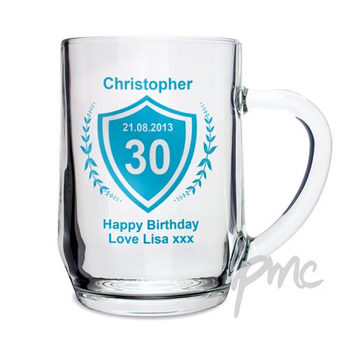 Personalised Age Crest Glass Tankard