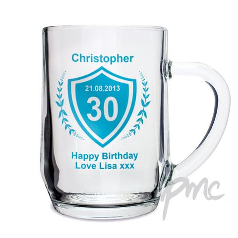 Personalised Age Crest Glass Tankard