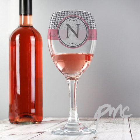 Personalised Houndstooth Wine Glass